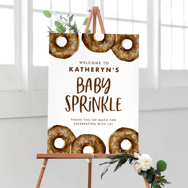 Chocolate Sprinkle Doughnuts Baby Sprinkle Poster (Watercolor Chocolate Donuts Baby Sprinkle Welcome Sign – Customizable Baby Shower Decor)