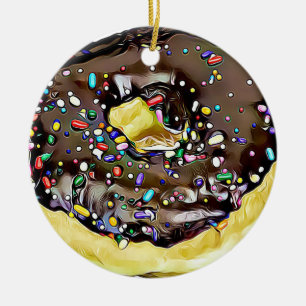 Chocolate Sprinkled Doughnut Yummy Food Christmas Ceramic Tree Decoration