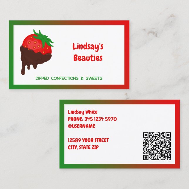 🍓 Chocolate Strawberries Custom QR Business Card (Front/Back)