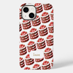Chocolate Strawberry Cakes Fun Foodie Custom name iPhone 14 Case