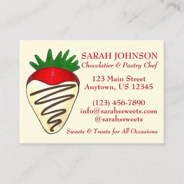Chocolate Strawberry Chocolatier Pastry Chef Food Business Card (Front)