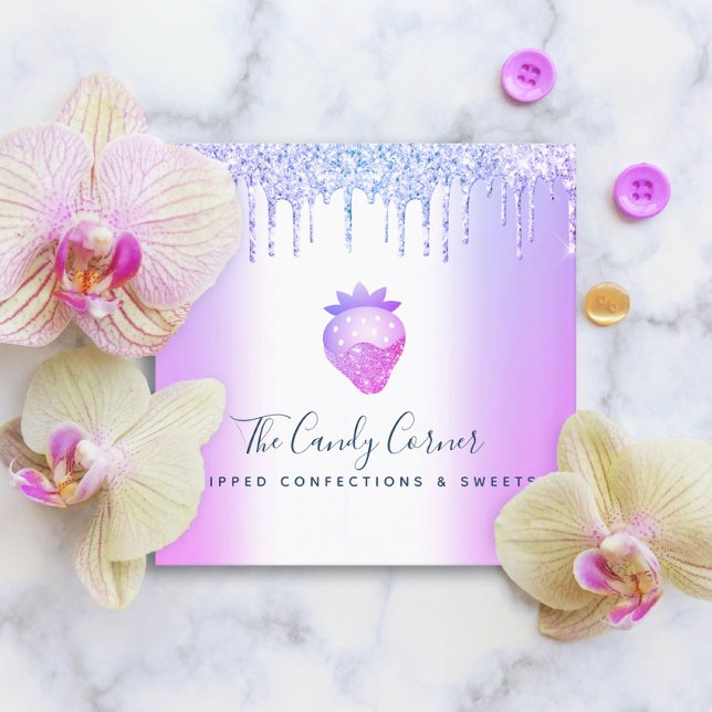 Chocolate Strawberry Confection Purple Glitter  Square Business Card (Creator Uploaded)