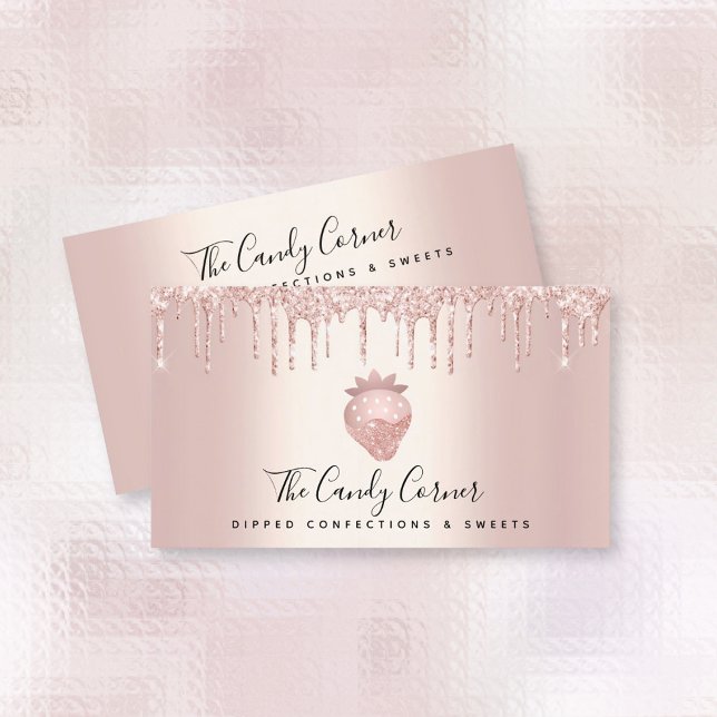 Chocolate Strawberry Confection Rose Gold Drips Business Card (Creator Uploaded)