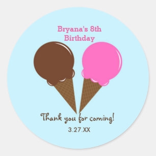 Chocolate & Strawberry Ice Cream Birthday Stickers