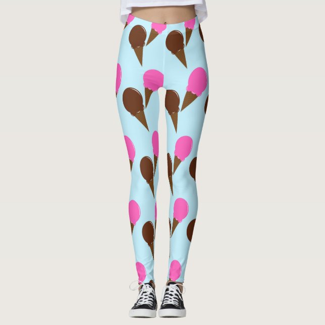 Chocolate & Strawberry Ice Cream Cones Blue Lounge Leggings (Front)