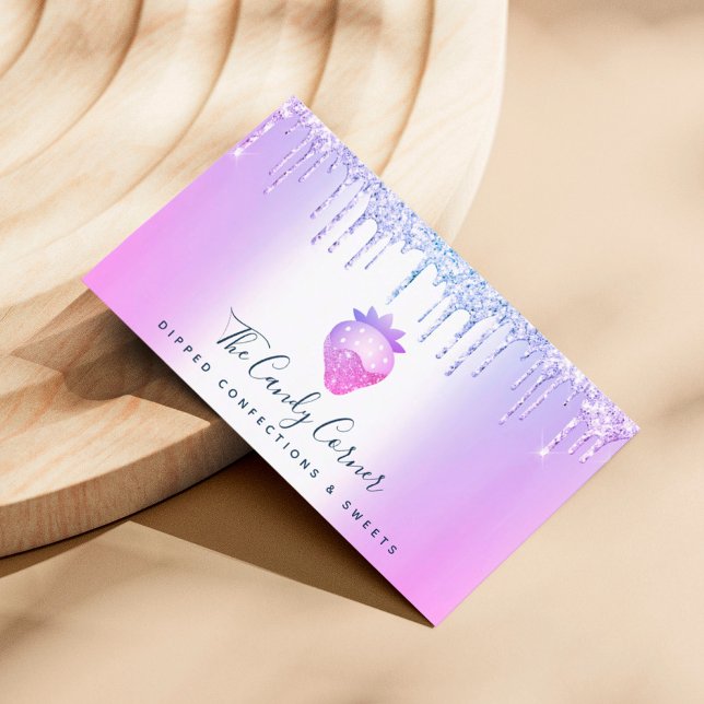 Chocolate Strawberry Sweet Confection Purple Drips Business Card (Creator Uploaded)