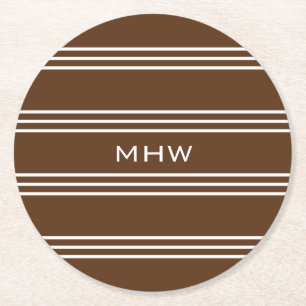 Chocolate Stripes custom monogram paper coasters