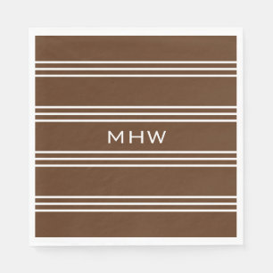 Chocolate Stripes custom monogram paper napkins