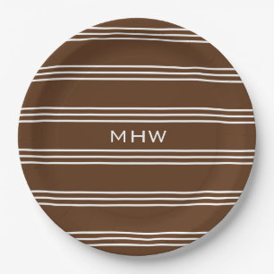 Chocolate Stripes custom monogram paper plates