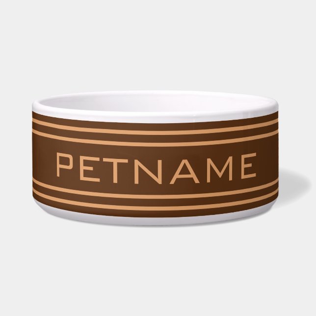 Chocolate Stripes custom monogram pet bowls (Front)