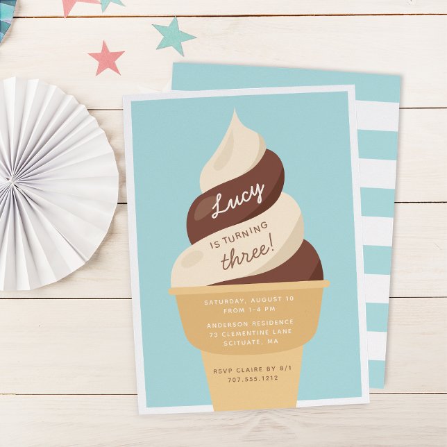 Chocolate Swirl Ice Cream Kids Birthday Party Invitation (Creator Uploaded)