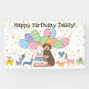 Chocolate Tan Aussiedoodle Dog Birthday Party Banner
