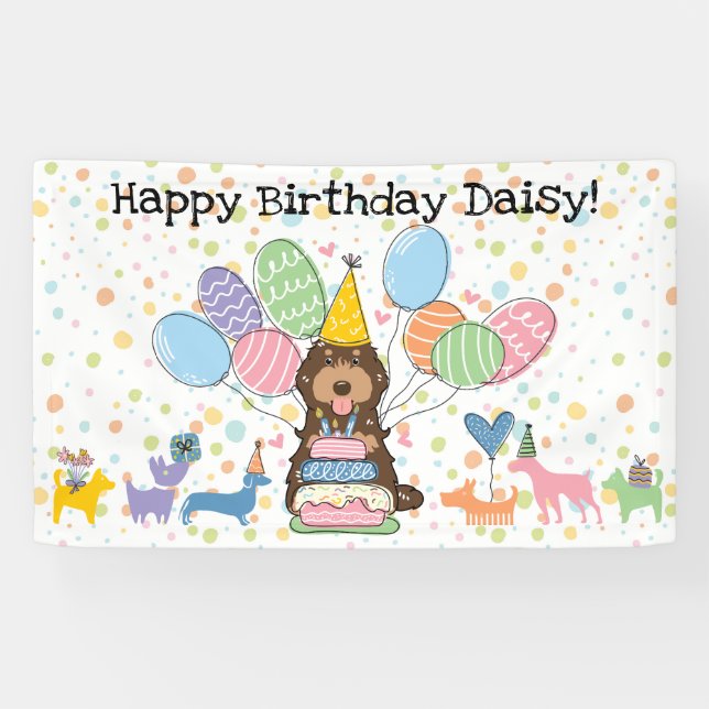 Chocolate Tan Cockapoo Cavapoo Dog Birthday Party Banner (Horizontal)