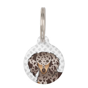 Chocolate & Tan Dapple Long Hair Dachshund Head Pet Tag
