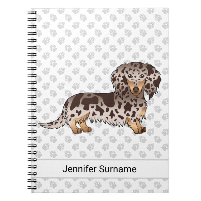 Chocolate & Tan Dapple Long Hair Dachshund & Text Notebook (Front)