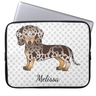 Chocolate & Tan Dapple Short Hair Dachshund & Name Laptop Sleeve