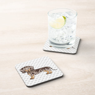 Chocolate & Tan Dapple Short Hair Dachshund & Paws Coaster