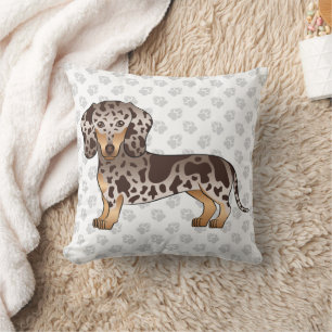 Chocolate & Tan Dapple Short Hair Dachshund & Paws Cushion