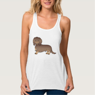 Chocolate & Tan Long Hair Dachshund Cartoon Dog Singlet