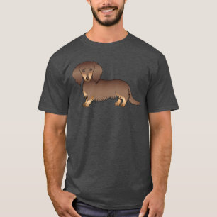 Chocolate & Tan Long Hair Dachshund Cartoon Dog T-Shirt