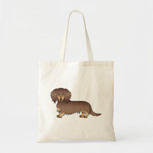 Chocolate & Tan Long Hair Dachshund Cartoon Dog Tote Bag