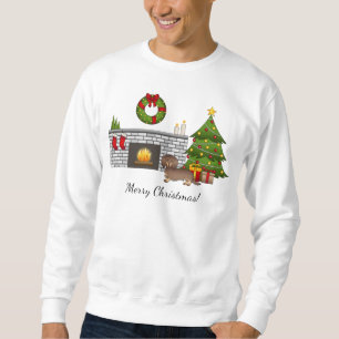 Chocolate & Tan Long Hair Dachshund Christmas Room Sweatshirt