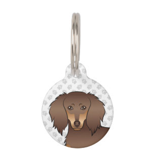Chocolate & Tan Long Hair Dachshund Cute Dog Head Pet Tag