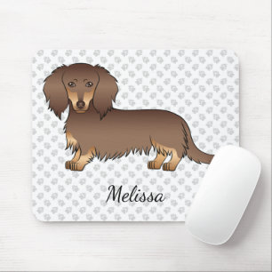 Chocolate & Tan Long Hair Dachshund Dog & Name Mouse Pad