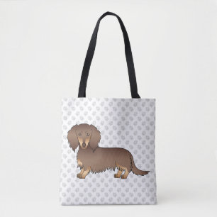 Chocolate & Tan Long Hair Dachshund Dog & Paws Tote Bag