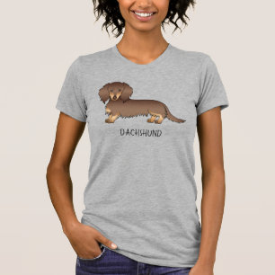 Chocolate & Tan Long Hair Dachshund Dog & Text T-Shirt