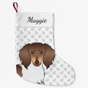 Chocolate & Tan Piebald Long Hair Dachshund Head Small Christmas Stocking