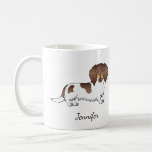 Chocolate & Tan Piebald Long Hair Dachshund & Name Coffee Mug