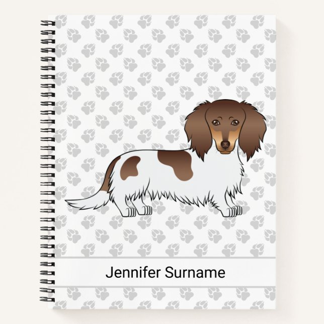Chocolate & Tan Piebald Long Hair Dachshund & Text Notebook (Front)