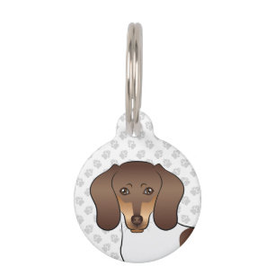 Chocolate & Tan Pied Short Hair Dachshund Head Pet Tag