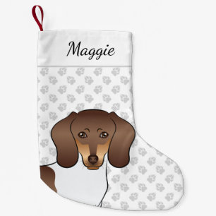 Chocolate & Tan Pied Short Hair Dachshund Head Small Christmas Stocking