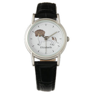 Chocolate & Tan Pied Short Hair Dachshund & Name Watch