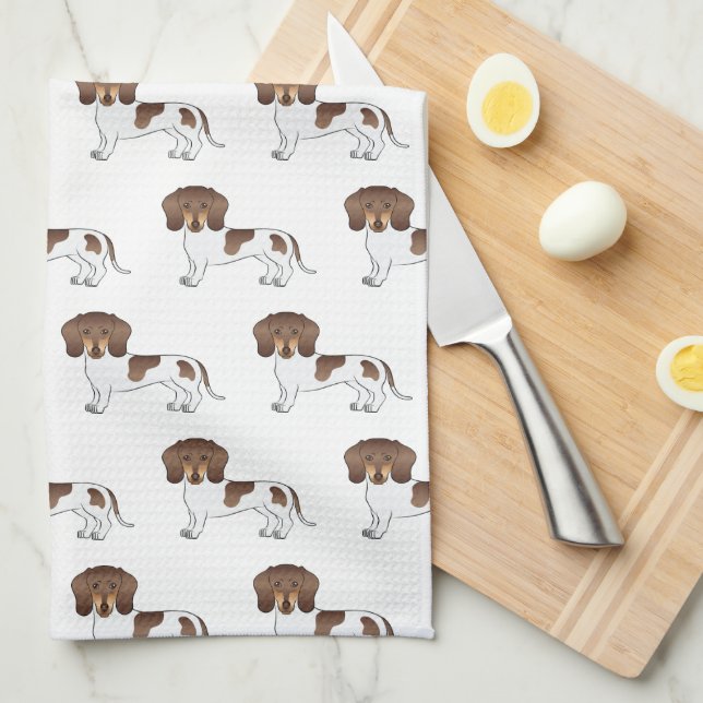 Chocolate & Tan Pied Short Hair Dachshund Pattern Tea Towel (Quarter Fold)