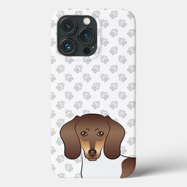 Chocolate & Tan Pied Short Hair Dachshund & Paws Case-Mate iPhone Case (Back)