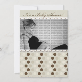 Chocolate Taupe Dots Baby Shower Invitation