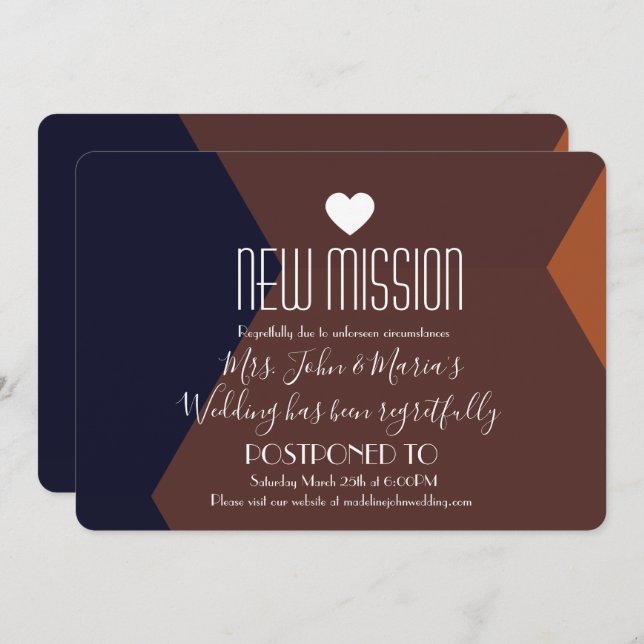 Chocolate Terracotta New Mission Postponement Invitation (Front/Back)