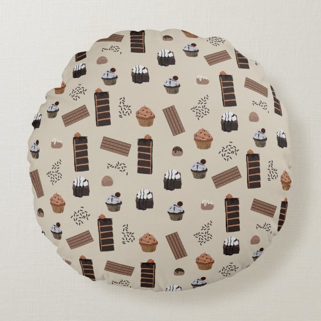 Chocolate Theme Pattern Round Cushion (Front)