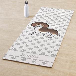 Chocolate Tricolor Beagle Cute Cartoon Dog & Name Yoga Mat