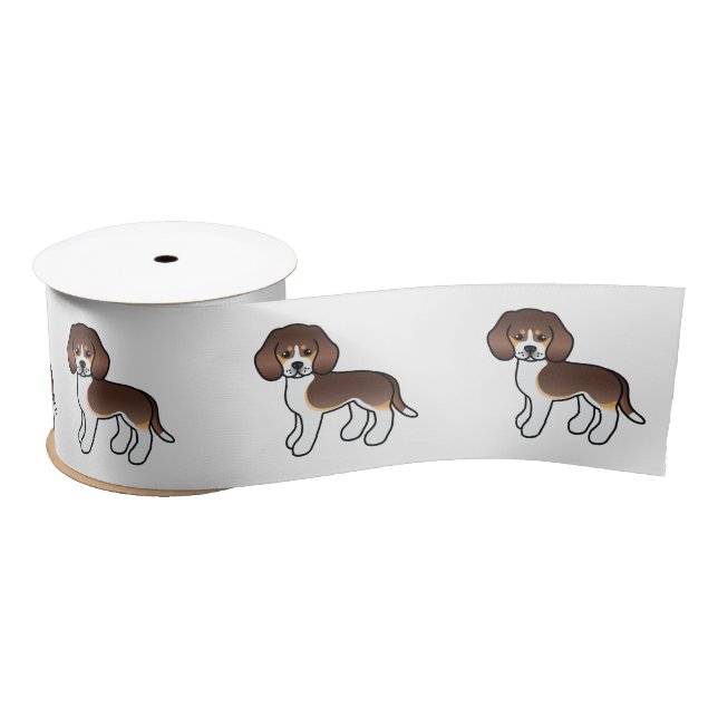 Chocolate Tricolor Beagle Cute Cartoon Dog Satin Ribbon (Spool)