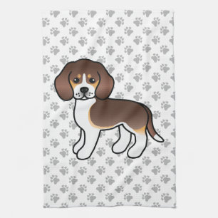 Chocolate Tricolor Beagle Cute Cartoon Dog Tea Towel
