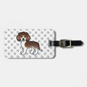 Chocolate Tricolor Beagle Cute Cartoon Dog & Text Luggage Tag