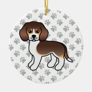 Chocolate Tricolor Beagle Dog Cartoon Illustration Ceramic Tree Decoration