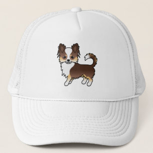 Chocolate Tricolor Long Coat Chihuahua Cartoon Dog Trucker Hat