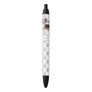 Chocolate Tricolor Long Coat Chihuahua Dog & Name Black Ink Pen