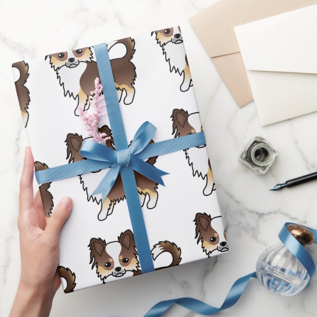 Chocolate Tricolor Long Coat Chihuahua Dog Pattern Wrapping Paper (Gifting)