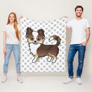 Chocolate Tricolor Long Coat Chihuahua Dog & Paws Fleece Blanket